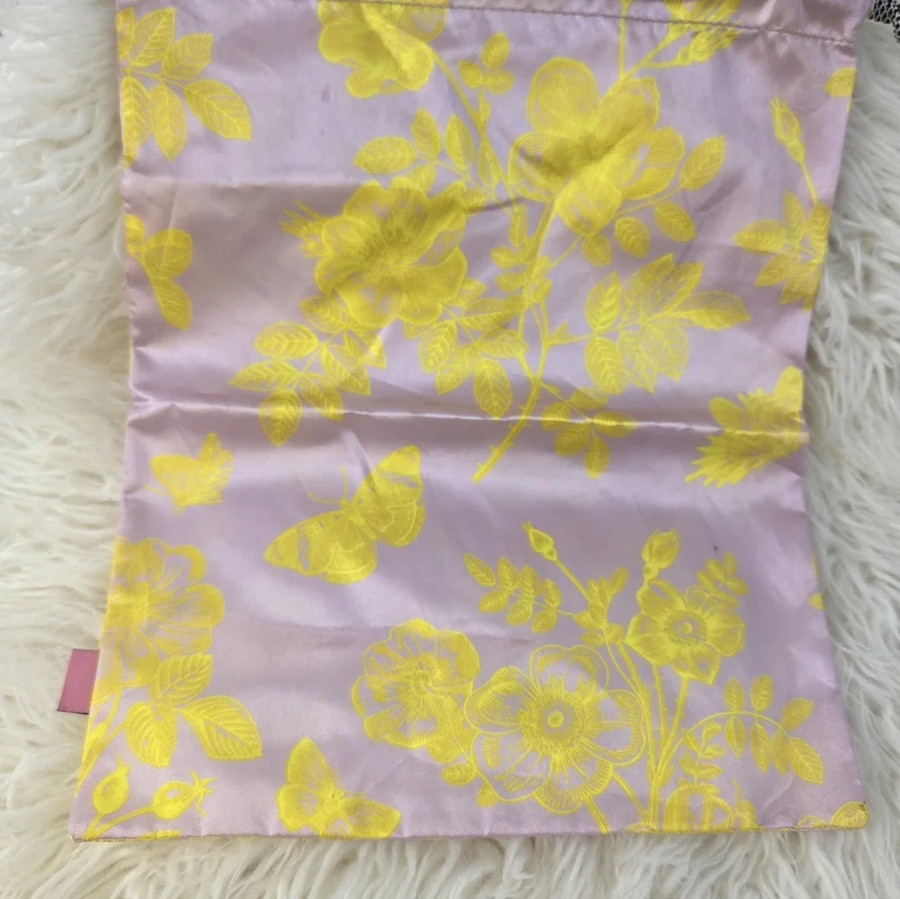 Ipsy Refreshments Glam Bag Large Purple Yellow Floral Drawstring Cosmetic Bag